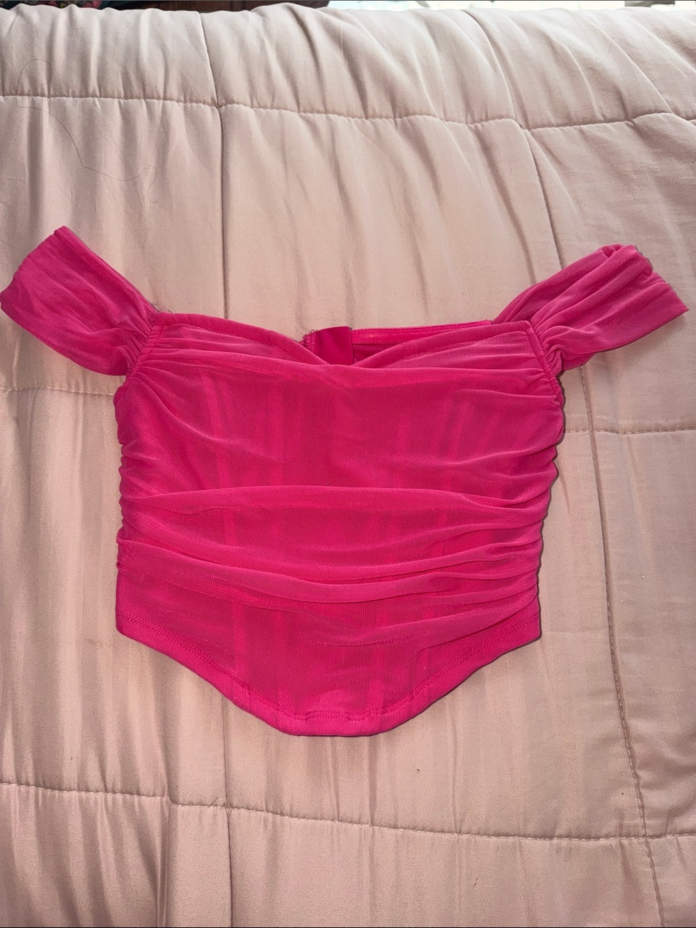 SHEIN Hot Pink Ruched Off-Shoulder Crop Top